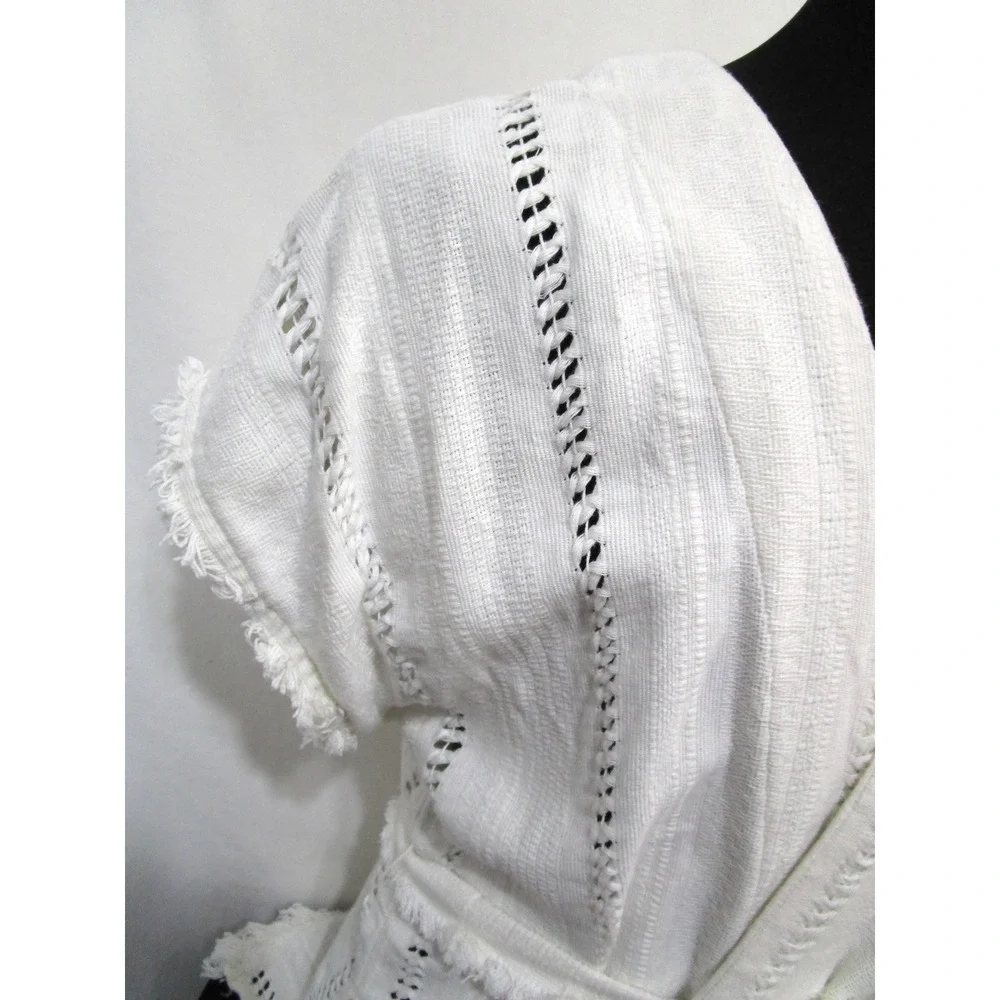 Vintage Handwoven Mexican White Belted Boho Wrap Shirt Women Sz M/L - Picture 6 of 13
